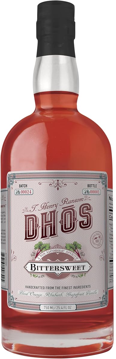 Dhos Bittersweet - Aperitivo artesanal sin alcohol con sabores de ruibarbo, frutas y hierbas amargas - Bebida espirituosa sin alcohol para mezclar deliciosos cócteles sin alcohol - Keto-Friendly, cero azúcar, cero pruebas - 750 ML