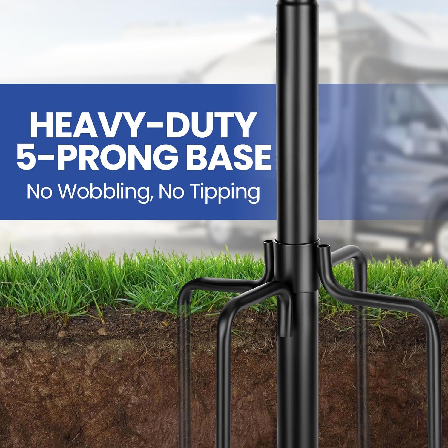 Camping Portable Flag Pole Holder Kit, 90° Quick Angle Adjust In-Ground Flagpole Mount with 5-Prong Base for RV, Beach, Yard, Tailgating, Outside House, Outdoor, Includes Flag & 10FT Flagpole