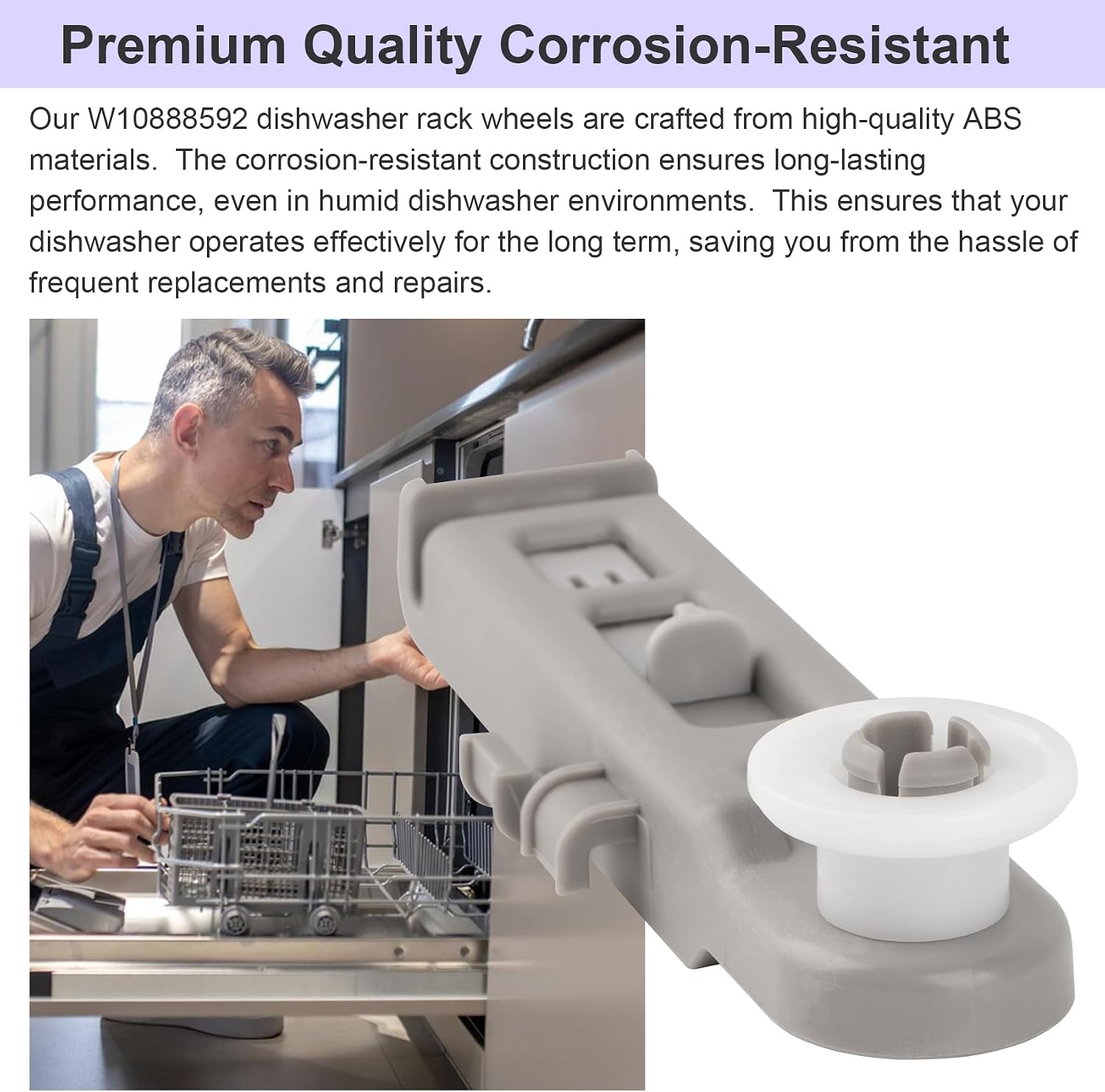 W10888592 Dishwasher Rack Wheels Compatible with Whirlpool Kenmore Maytag Dishwashers Upper Dishrack Roller Replaces 8575281 WP8575281 PS11769236 (4 Pack)