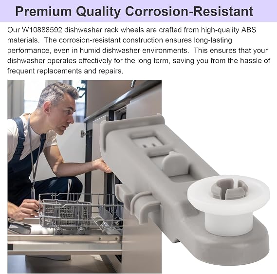 W10888592 Dishwasher Rack Wheels Compatible with Whirlpool Kenmore Maytag Dishwashers Upper Dishrack Roller Replaces 8575281 WP8575281 PS11769236 (4 Pack)