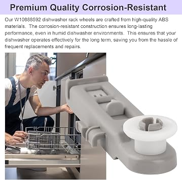 W10888592 Dishwasher Rack Wheels Compatible with Whirlpool Kenmore Maytag Dishwashers Upper Dishrack Roller Replaces 8575281 WP8575281 PS11769236 (4 Pack)