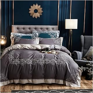 KRXSOBNV, Juego de Cama Azul con Bordado Elegante, Ropa de Cama tamaño King Queen, Funda nórdica de algodón Egipcio, Juego de sábanas, Fundas de Almohada,Algodón Egipcio(C,King Size 4pcs)