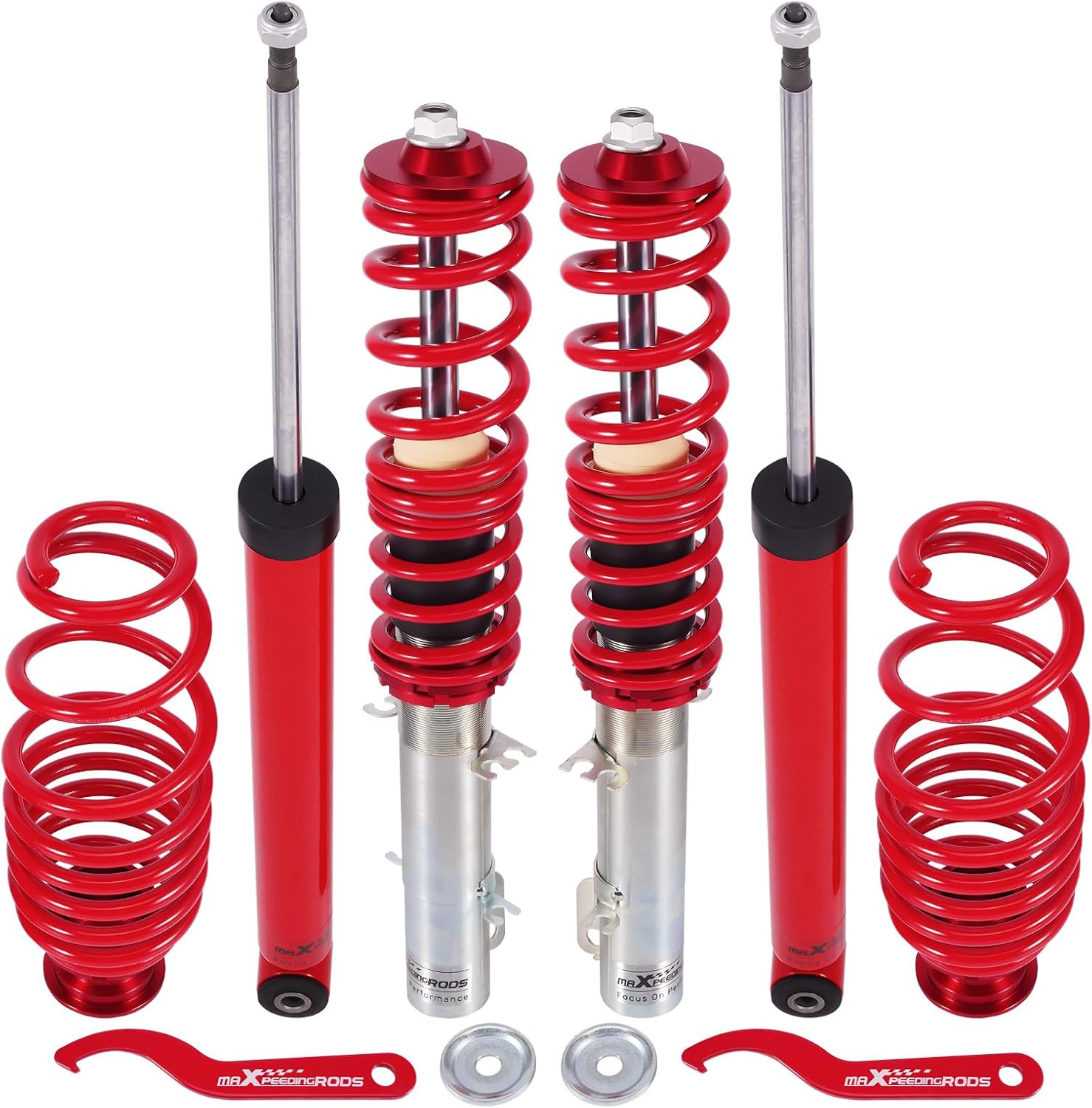 maXpeedingrods Coilovers for VW Golf MK4 FWD 1997-2007, for VW Beetle FWD 1998-2010, for VW Jetta MK4 1999-2005, Height Adjustable Coilovers Suspension Kit Struts, Preset Damping Lowering Kit, Red