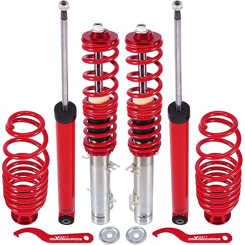 maXpeedingrods Coilovers for VW Golf MK4 FWD 1997-2007, for VW Beetle FWD 1998-2010, for VW Jetta MK4 1999-2005, Height Adjustable Coilovers Suspension Kit Struts, Preset Damping Lowering Kit, Red