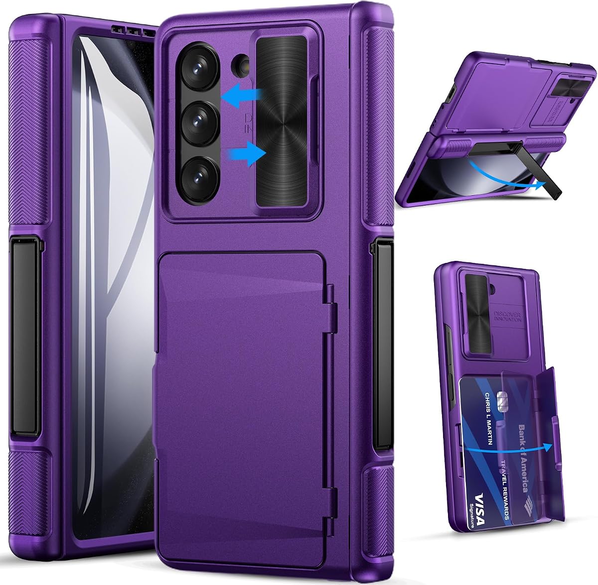 GBEE Funda para Galaxy Z Fold 5 con tarjetero, soporte, protección de bisagra y protección de cámara deslizante, protector de pantalla incorporado, funda protectora de cuerpo completo para Samsung Z Fold5, morado oscuro | Protección de bisagra y protección de cámara deslizante, protector de pantalla incorporado, funda protectora de cuerpo completo para Samsung Z Fold 5