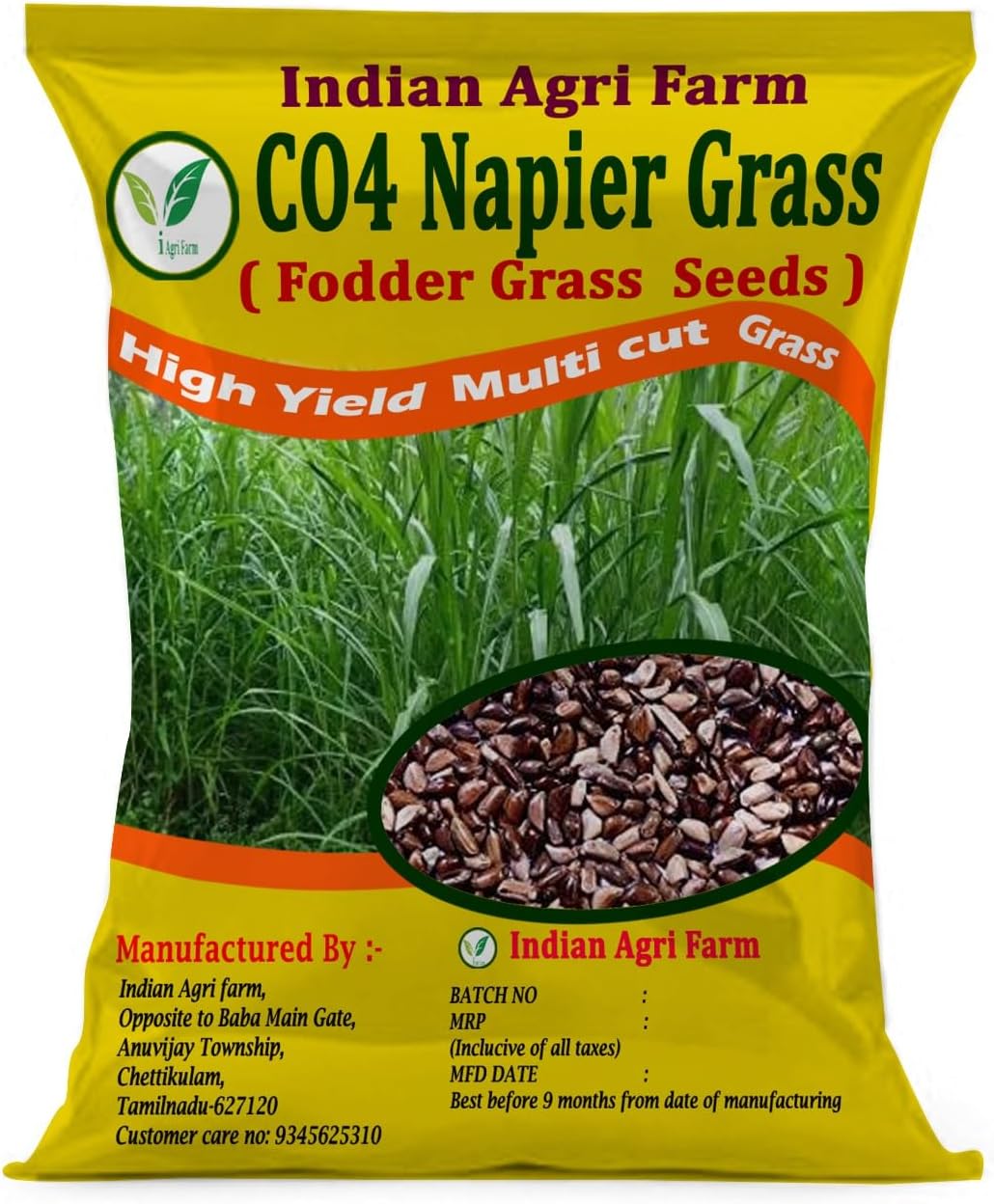 Iagrifarm CO4 Napier Grass Seed - 1 Kg/Multicut Fodder Grass Seed for Goat,Cow,Livestock and Cattle