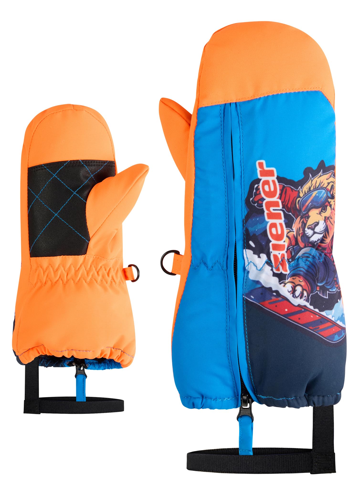 Ziener Leon-Z - Manopla de esquí para niños pequeños, Resistente al Viento, Impermeable, Cremallera Larga, Color Naranja, 3,5