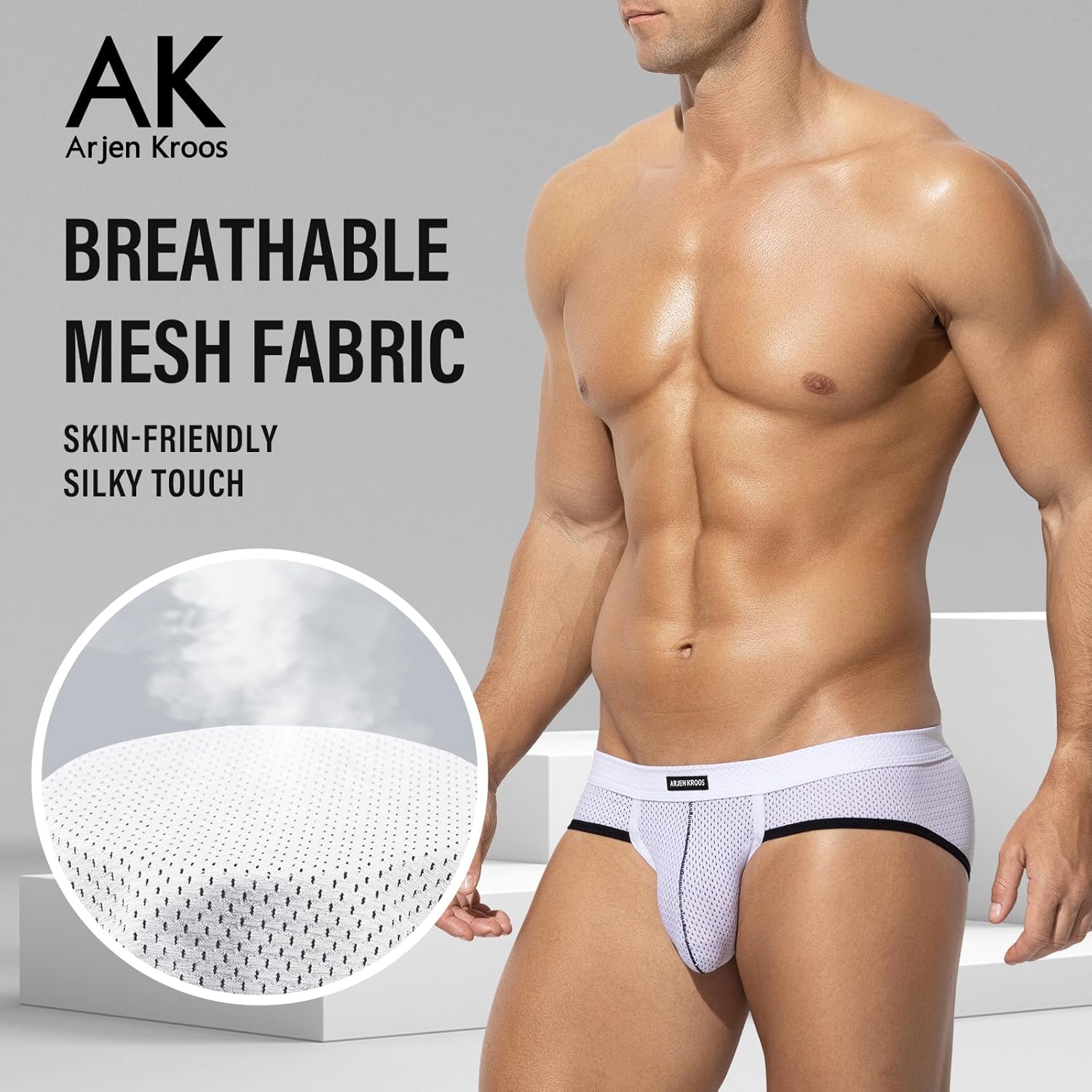 Arjen Kroos Mens Sexy Mesh Underwear Briefs Breathable Silk Low Rise Athletic Underwear - Image 4