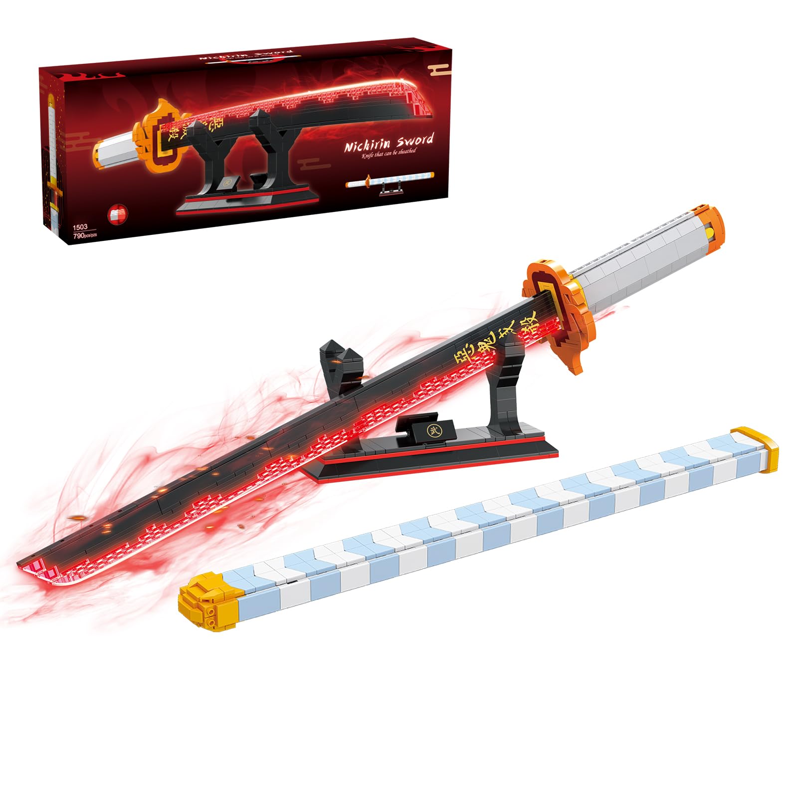 - Anime Sword Building Set 790 Pieces Black Katana Model with Blue Scabbard & Stand Japanese Samurai Cosplay Prop Construction Toy Demon Hunter Style Gift for Teens & Adults