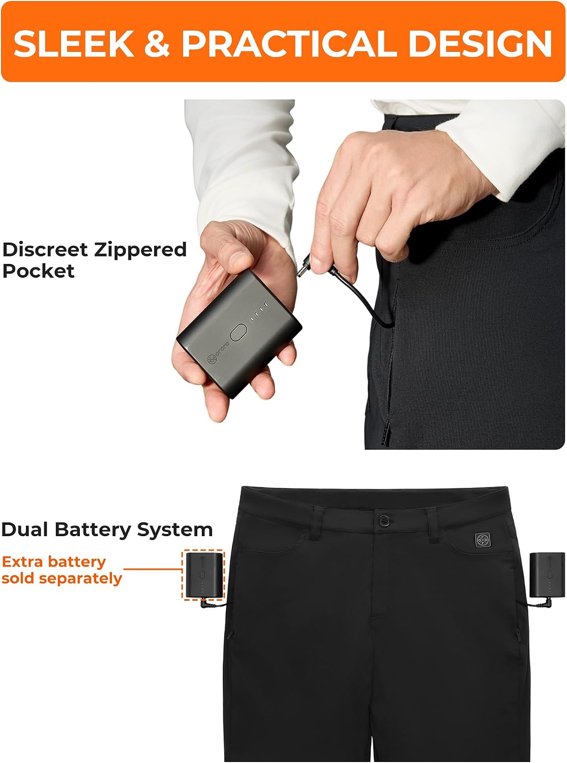 ORORO Men's Casual Heated Pants with USB-C Rechargeable Battery, Fleece Lined Heating Pants Daily Wear