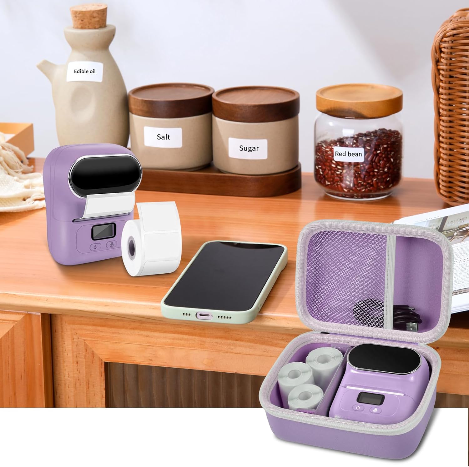 Case Compatible with Phomemo M110 Label Maker - Portable Mini Bluetooth Thermal Label Maker Carrying Storage Bag for Printer Labels, USB Cable and Accessories Black (Box Only)-Purple - Image 7