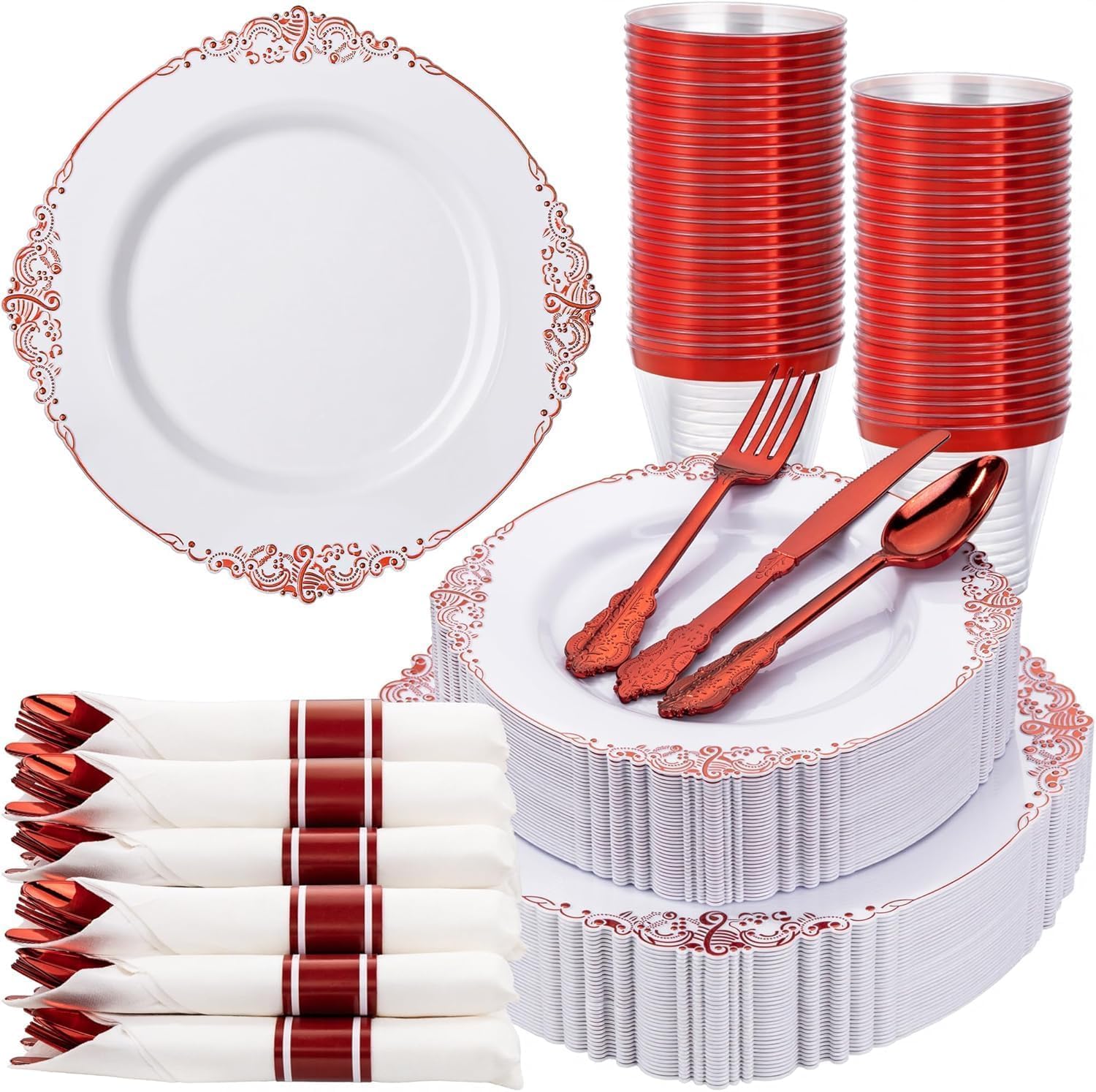 Gold Disposable Plates - 50 Guest Dinnerware Set -21 Gold Disposable Plates - 50 Guest Dinnerware Set -21