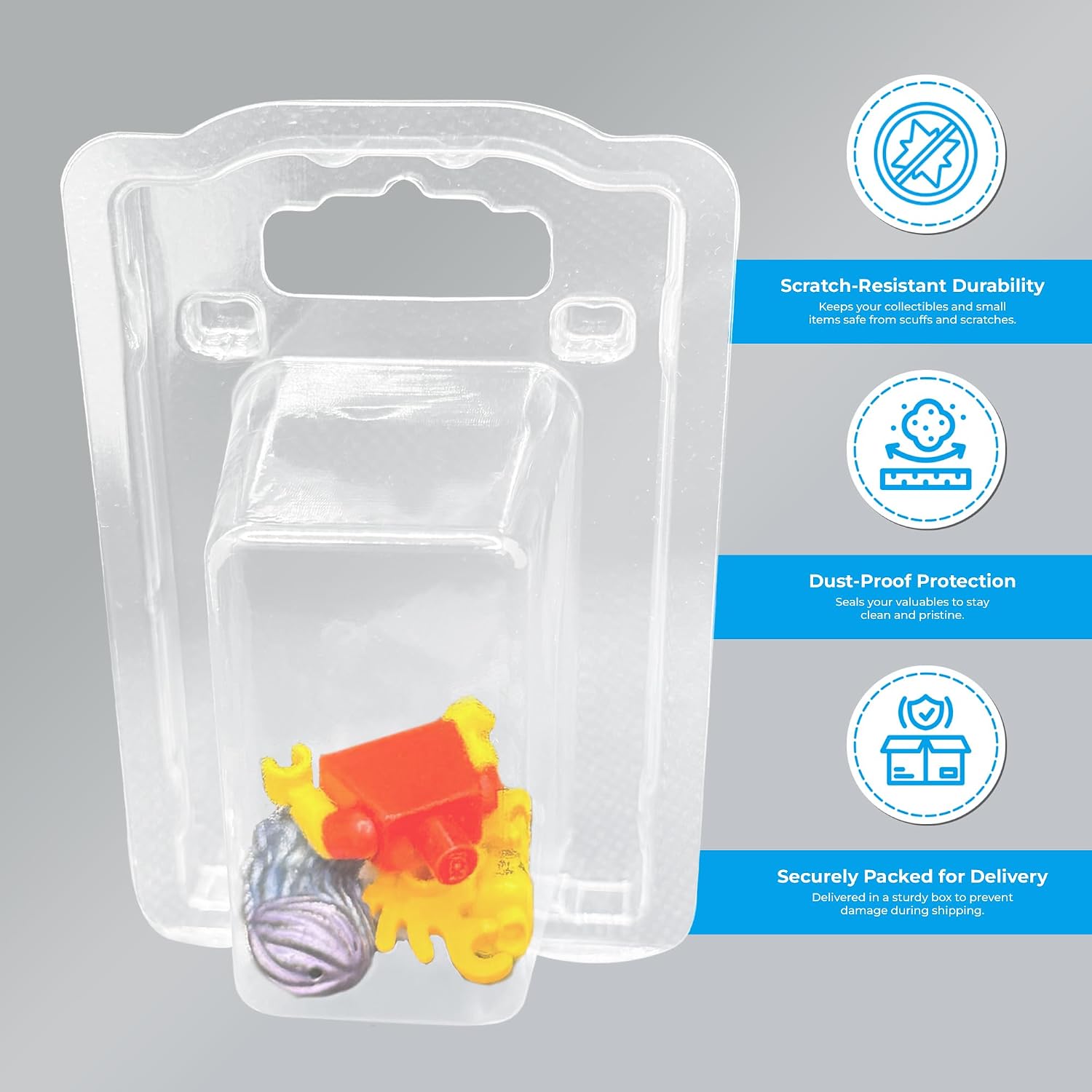 Protective Case for Lego, Minifigurines & Collectibles– 1-Compartment Storage Containers 2.5in x 1.25in x 1in Plastic Blister Clamshell Display (25)