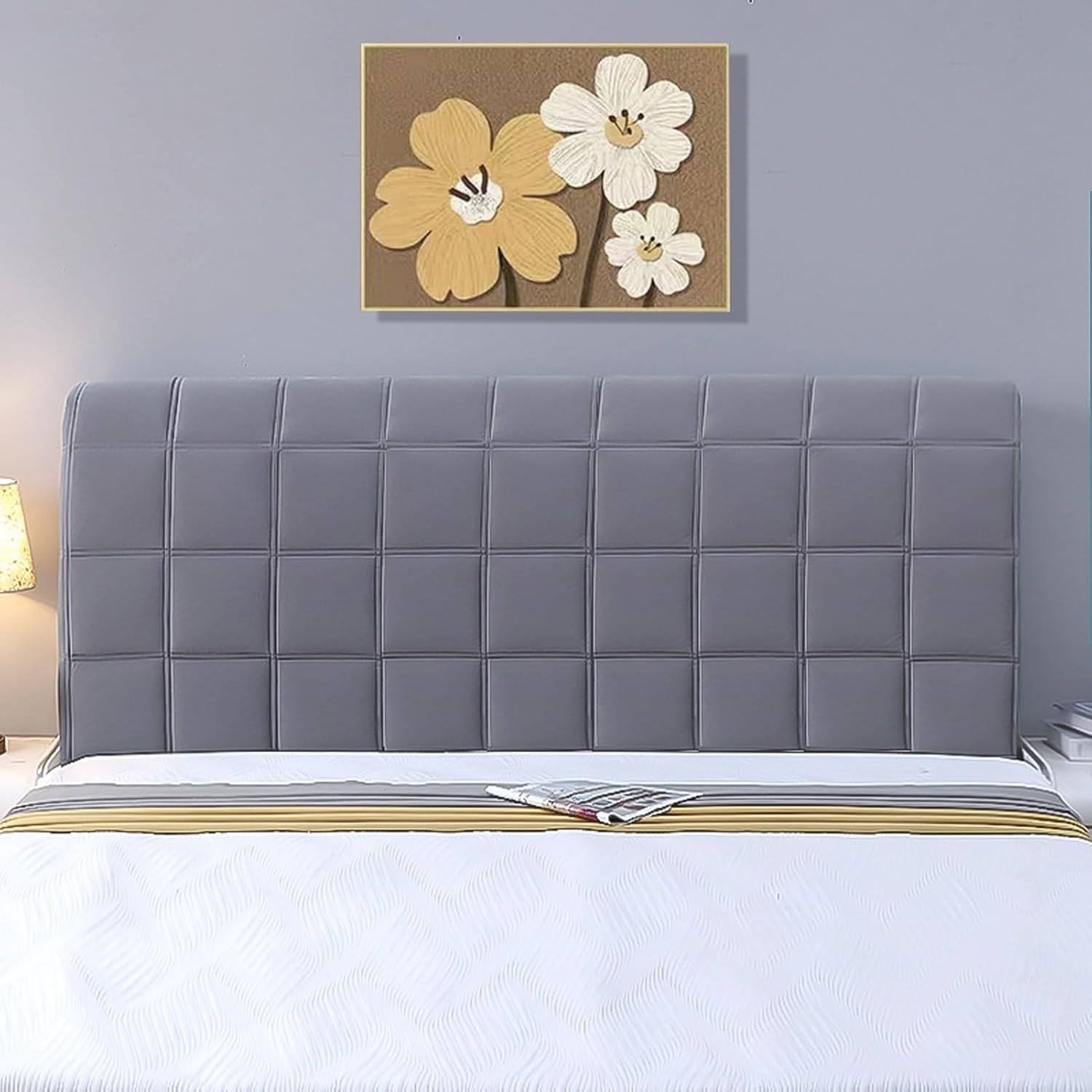 XOUVY Headboard Cover, Bed Headboard Cover King Size, Headboard Slipcover Elastic Headboard Cover Dust Covers for Single/Double/King/Super King Size Bed