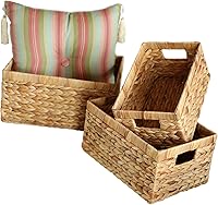 Vista 3 de Cestas de mimbre de jacinto de agua para organizar, cestas rectangulares de mimbre con asas integradas, paquete de 3
