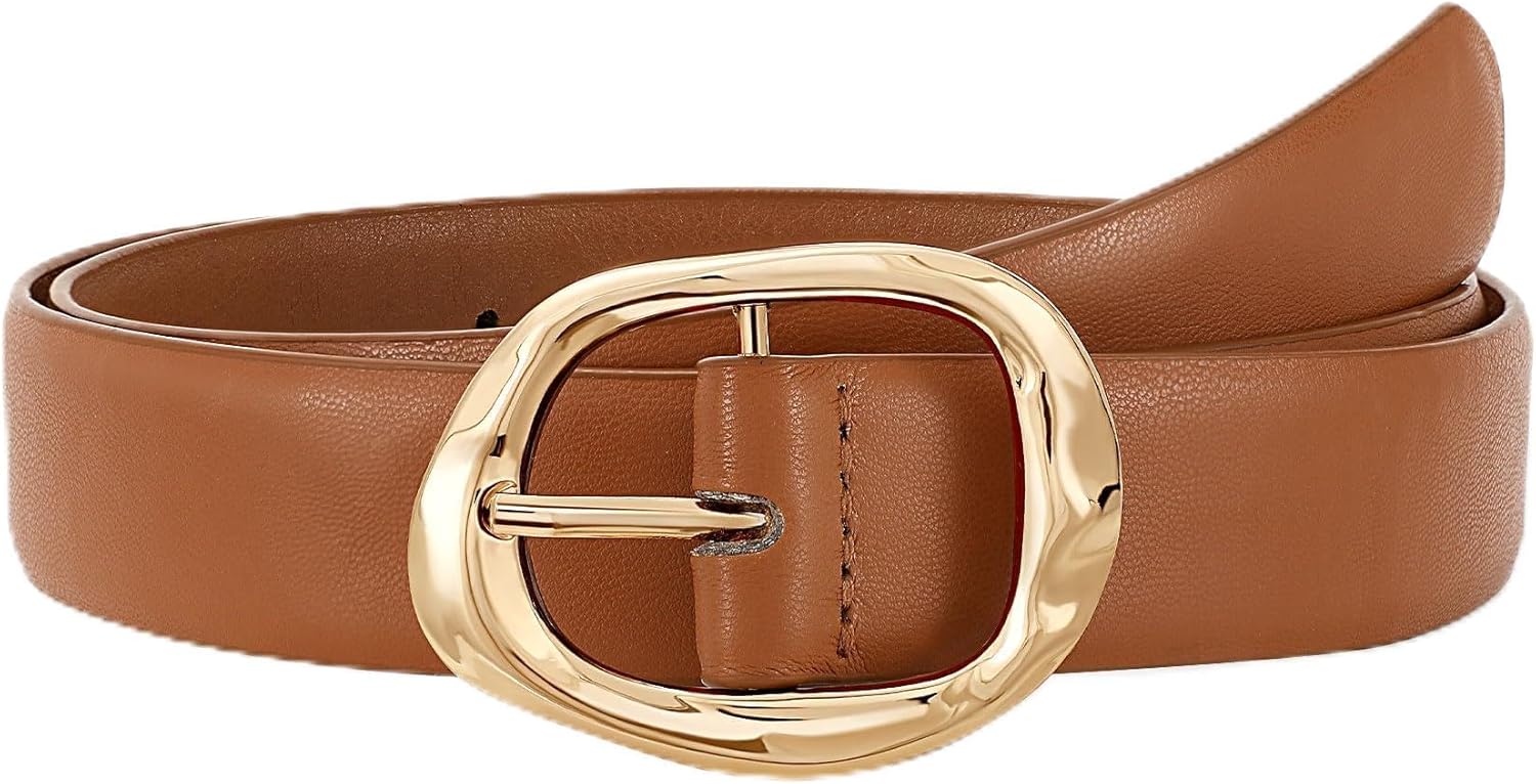 Women Leather Belt for Jeans Pants Ladies Casual Waist Belt Fashion Women Belt with Gold Buckle