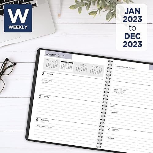Miniatura 2 de AT-A-GLANCE Agenda semanal y mensual 2023, DayMinder, 7 x 8-34 pulgadas, mediano, notas, piel sintética, ejecutiva, negro (G54600)