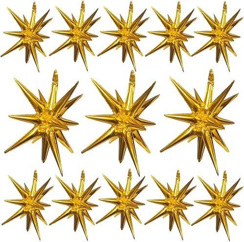 Paquete de 13 globos de estrella, 14 globos de aluminio de estrella de explosión siamesa en las esquinas, globos plateados de Mylar en 3D de 22