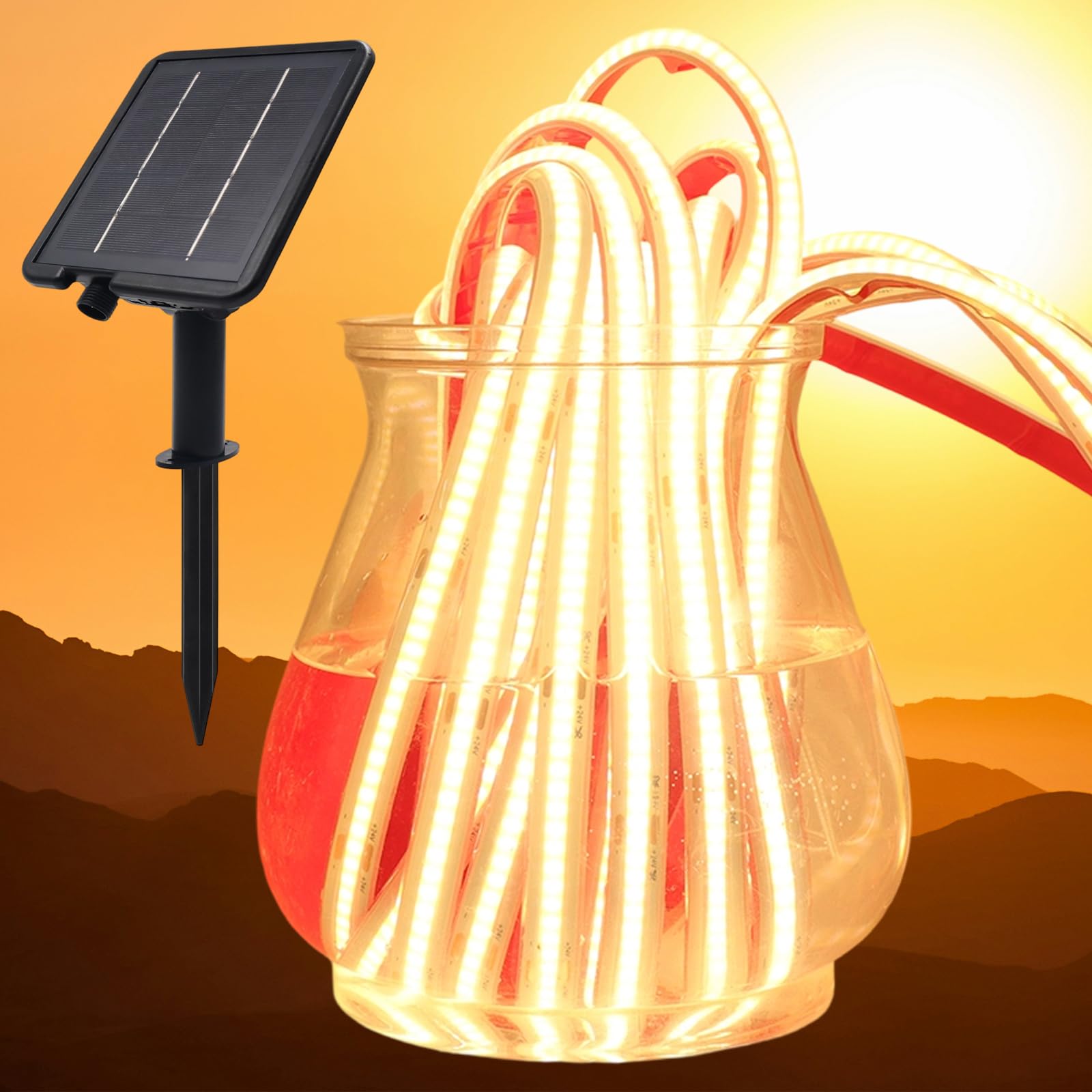 KISUFU 24V Solar COB LED Strip Lights Outdoor, IP68 Waterproof 320 LEDs/m 2400mah Solar Powered Tape Light Strip for Yard Trees Garden Decor.