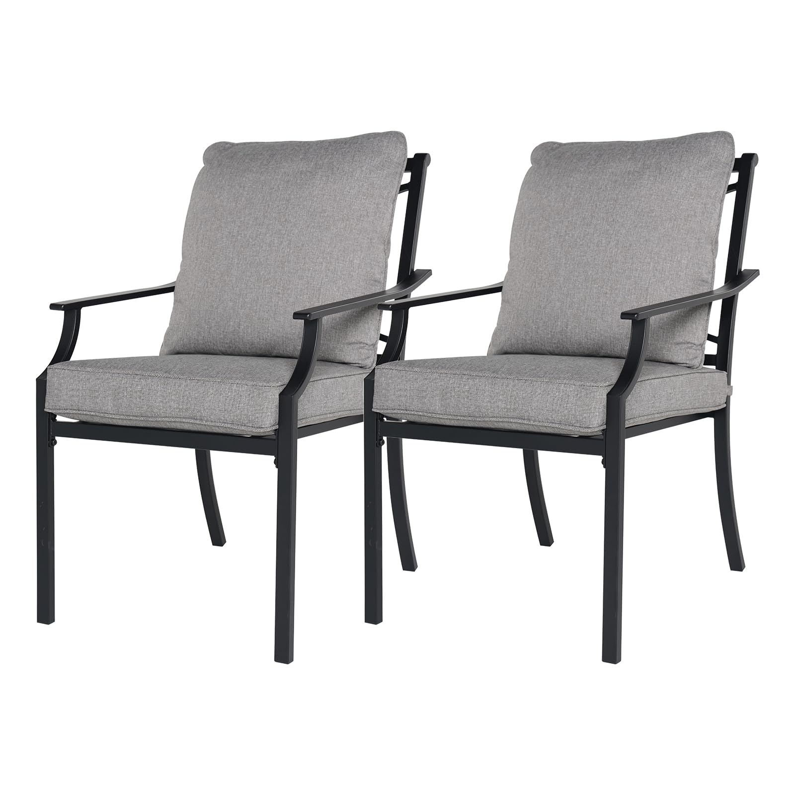 Grand patio Dining Chairs Set of 2，Outdoor Fixed Patio Dining Chairs Set of 2，Fixed Dining Chair，Outdoor Dining Chairs with Grey Cushions, Patio