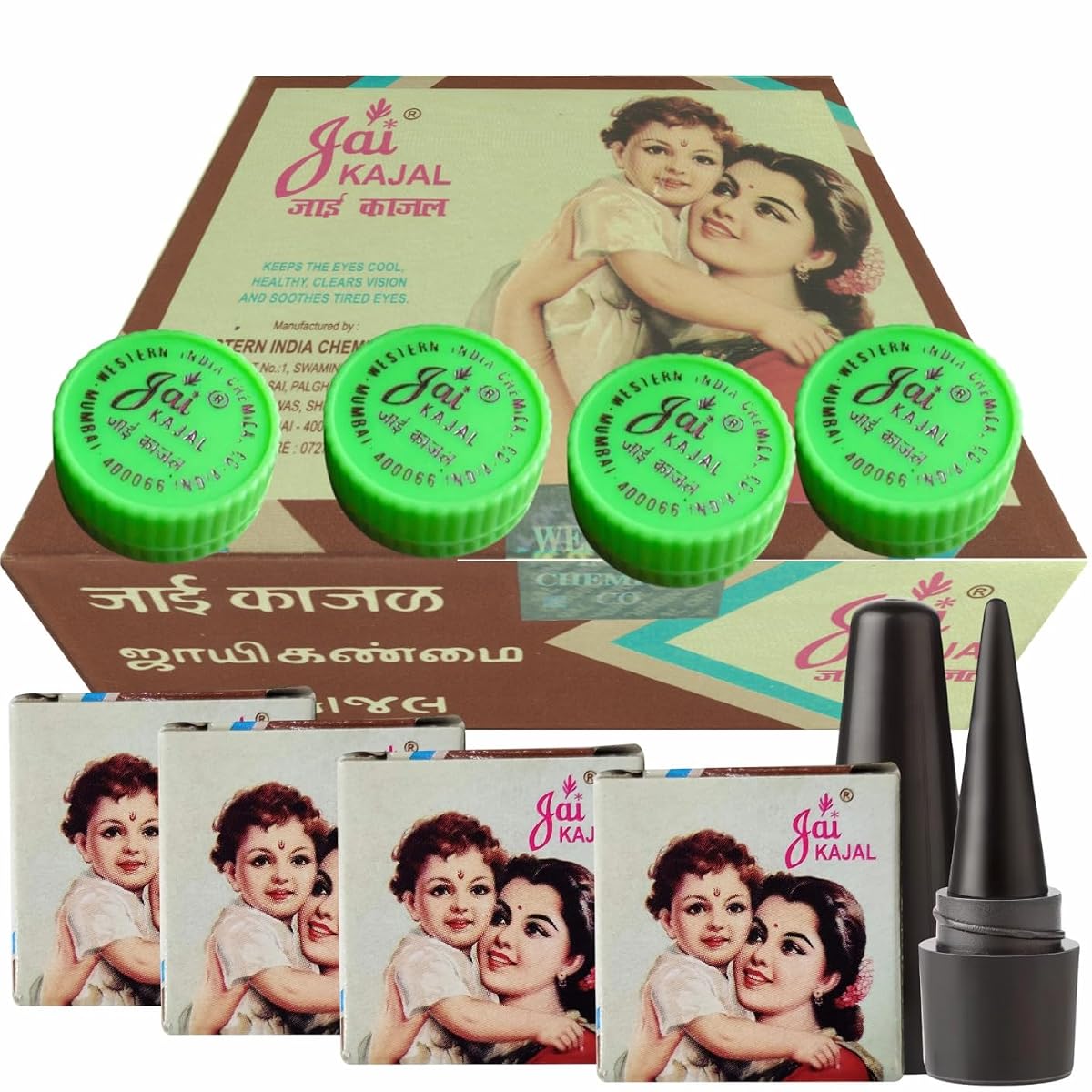 JAI KAJAL Ayurvedic Matte Finish Kajal 4 Quantity With Free Kajal Stick For