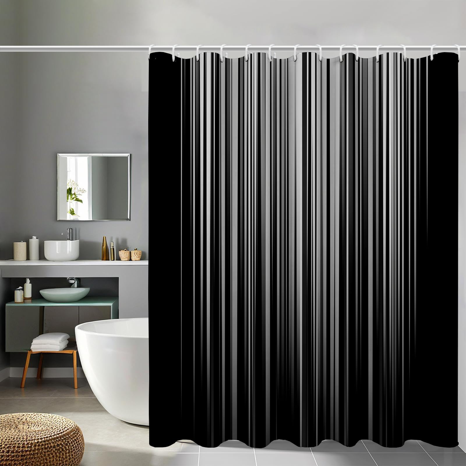 Rideau de douche en polyester de qualité supérieure gris foncé à lignes 180x200