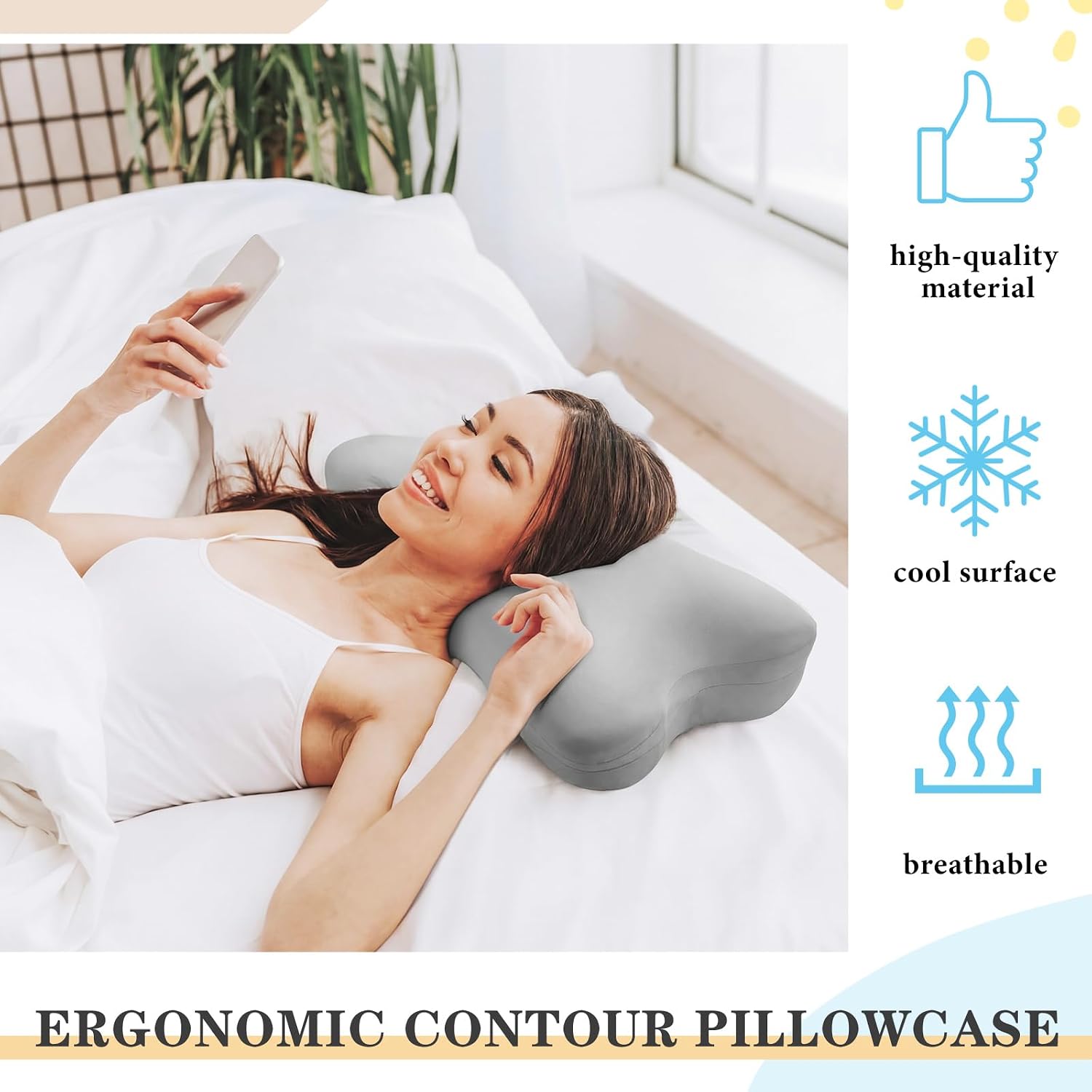 Hahafelt Cooling Cervical Neck Pillowcase for Pain Relief (Only Pillow Case) Ergonomic Pillowcase with Zipper Breathable Contour Cool Memory Foam Pillow Cover for Side Back Stomach Sleepers(Gray)