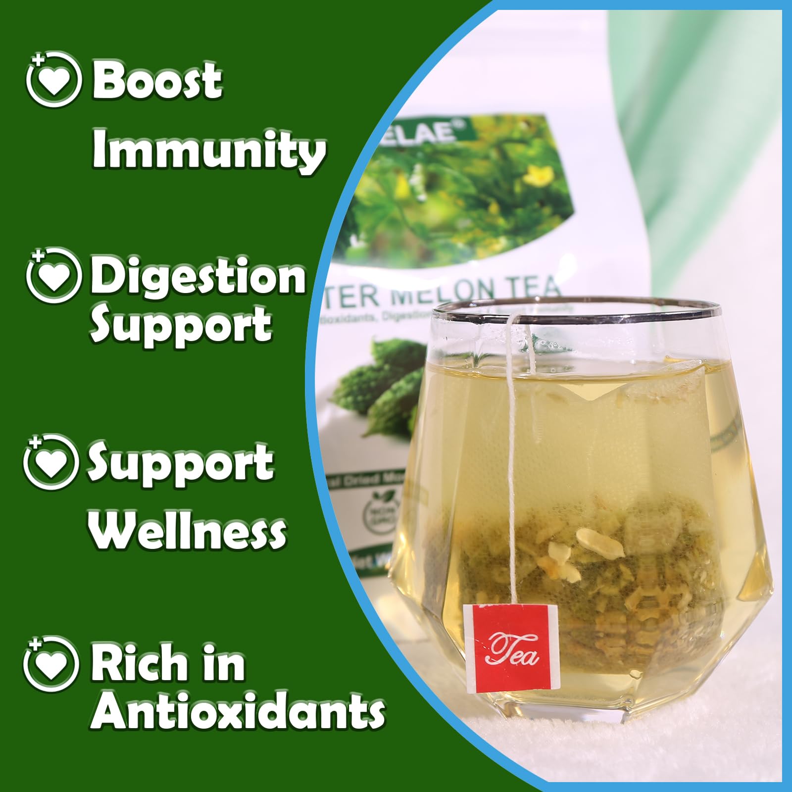 TEARELAE - Ginseng Tea, 40 Count - Pure Ginseng Root Tea Bags - Smooth Flavor - Boost Energy and Focus - Non-GMO - Caffeine-Free: Bitter Melon Tea 50 Count (Pack of 1)