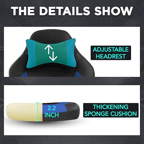 Miniatura 7 de Sillas de juegos para adultos, silla giratoria de piel sintética, ajustable, con soporte lumbar, reposabrazos abatibles, reposacabezas para adultos,