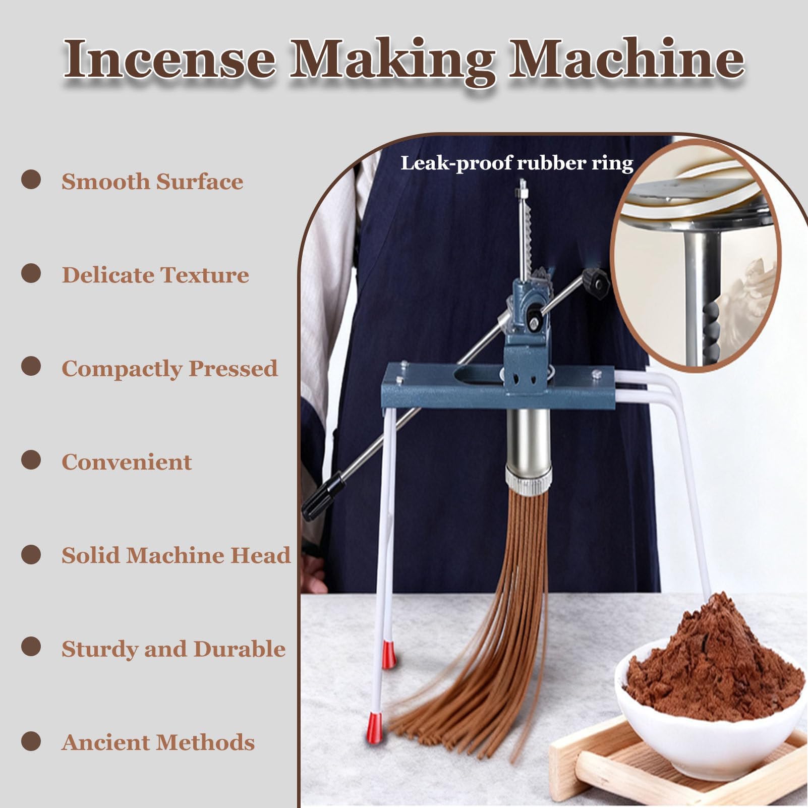 Macchina manuale per la produzione di incenso, macchina per la produzione di profumi senza alimentazione richiesta, 3 piatti di stampi di diverse dimensioni (2/2,5/3 mm) per appassionati di incenso e
