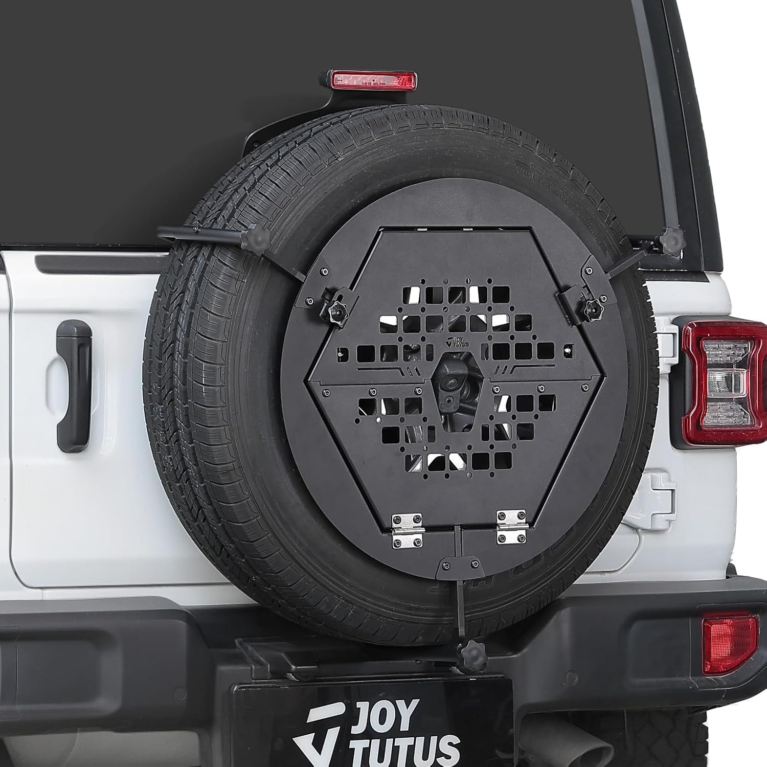 JOYTUTUS Molle Panel Fits Spare Tire 31.5"-38" Diameter 10"-12.4" Width Tires- Multi-Function Camping Table with Storage, 40lbs Capacity, Compatible with Most Wrangler Bronco SUVs