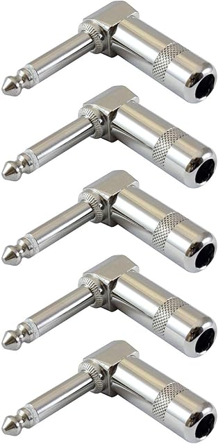 MEETOZ 5pcs Audio 1/4" 90 Degree Right Angle Heavy Duty Plugs for Speaker Cables, Patch Cables, Snakes - TS Mono Male 1/4 Inch Phono 6.35mm Phone Plug
