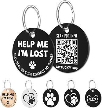 MYLUCKYTAG Stainless Steel QR Code Pet ID | Dog & Cat Collar Tag | Personalized Online Profile | Scanned Location Alert Email | Durable & Waterproof