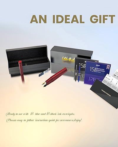 Miniatura 5 de WEMATE Juego de pluma estilográfica, punta fina, recargable, 30 cartuchos de tinta (15 negros y 15 azules), con convertidor, bolígrafo de metal