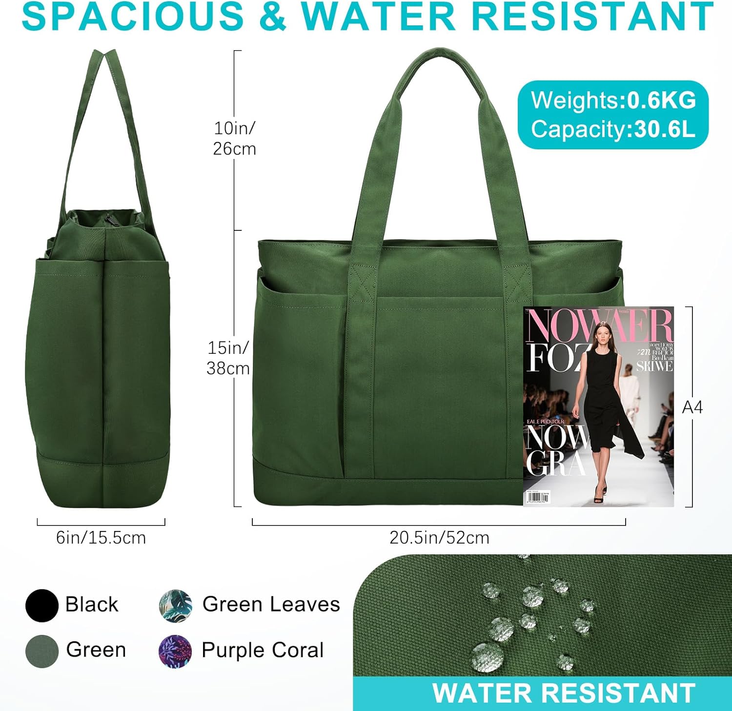 VASCHY Extra Large Beach Bag, Oversized Utility Travel Tote Bag with Zipper Waterproof Sand-proof Pool Bag with Wet Bag - Image 3