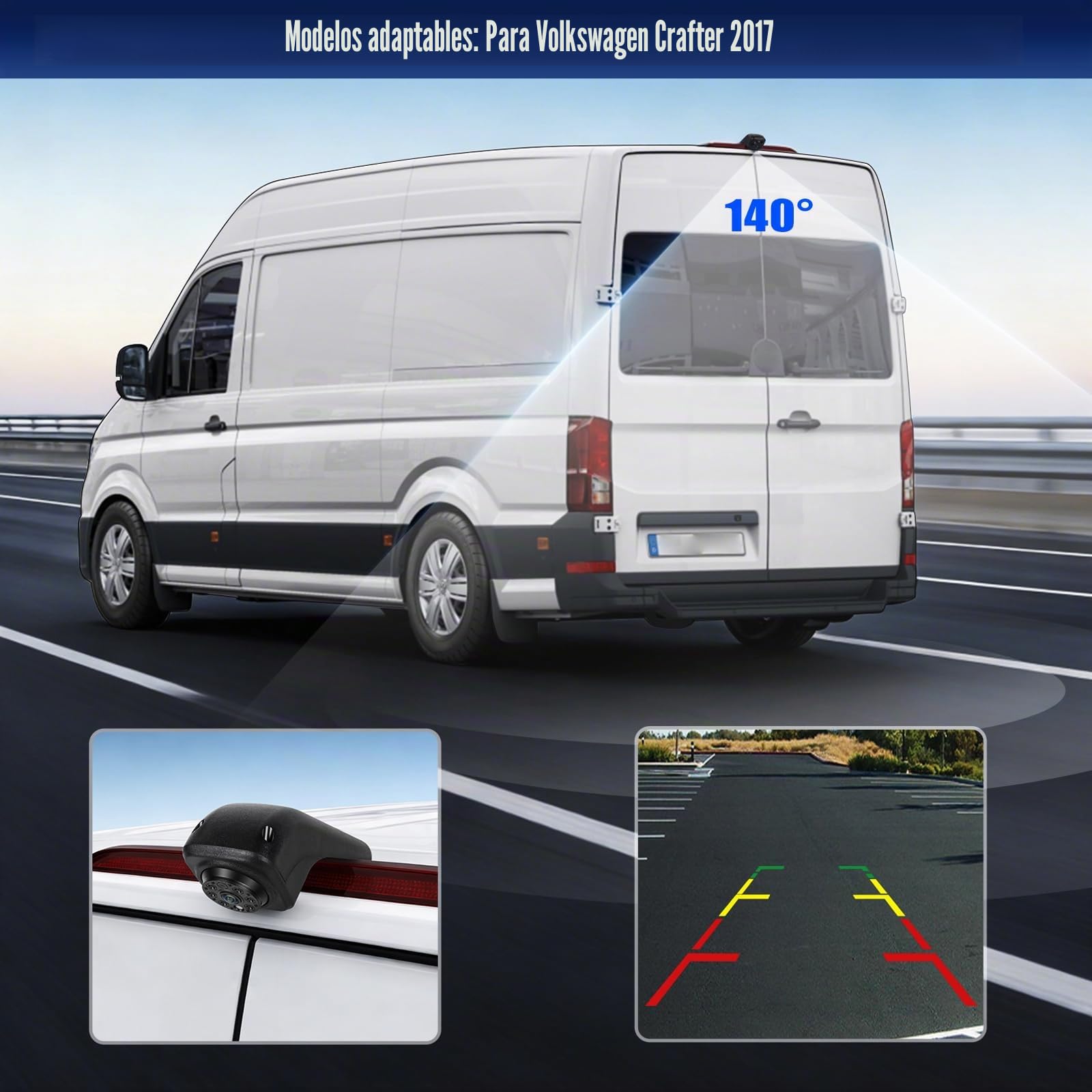 CAMECHO Luz de Freno Cámara Trasera HD Visión Nocturna IP67 Cámara Impermeable para Volkswagen Crafter 2017 Tercera Luz de Freno con ángulo Ancho de 140 °, 12V, 10m con Cable