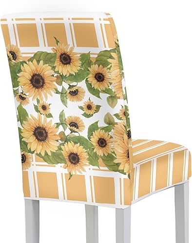 Miniatura 4 de Rnyleeg Fall Autumn Seat Covers for Dining Chairs Set of 4 Sunflower Themed Stretch Dining Chair Covers Soft Comfy Chair Slipcovers for Cocktail