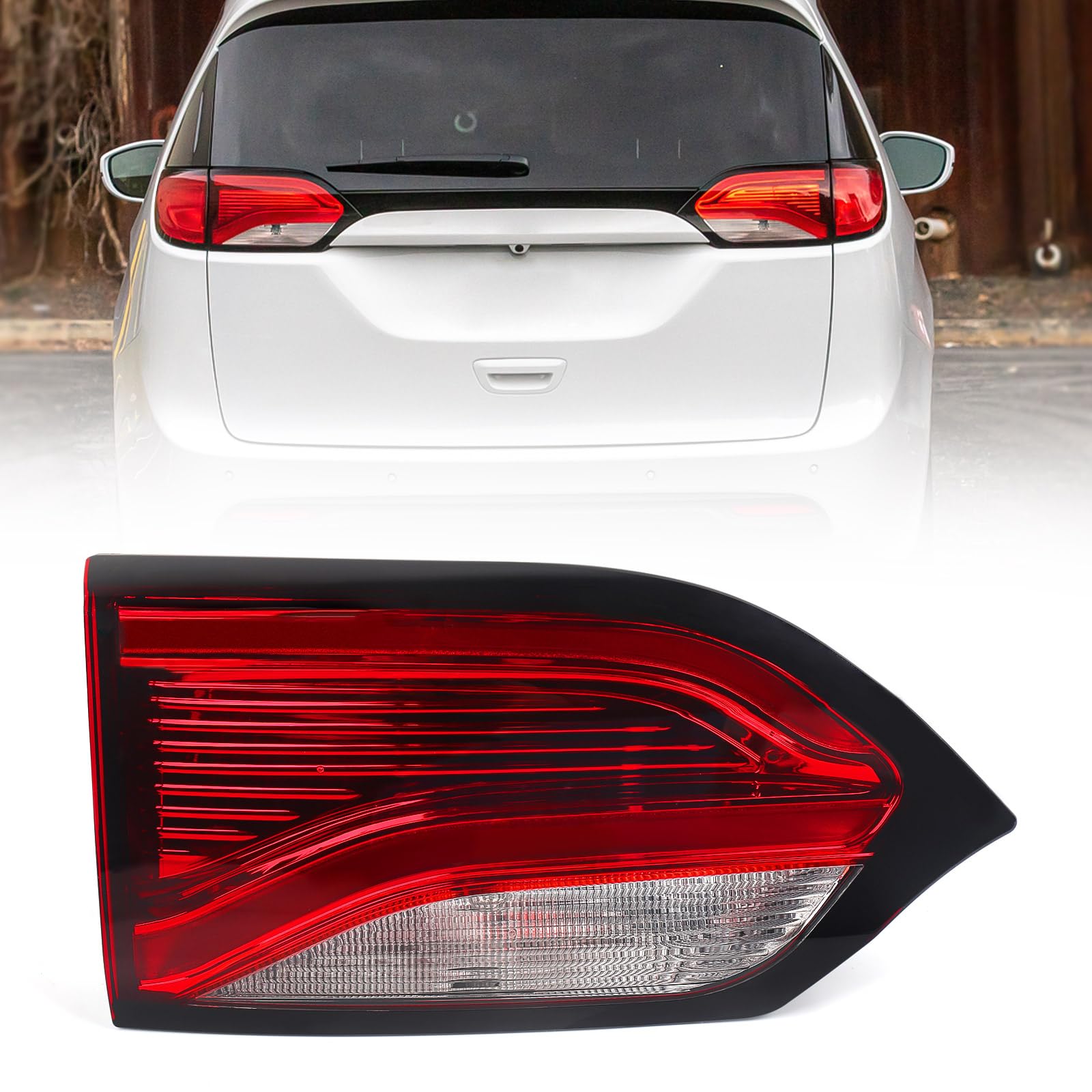 FIONE Full LED Inner Tail Light Assembly Compatible with Chrysler Pacifica 2017-2020 & Voyager 2020-2022 Taillight Replacement Brake Lamp Black Bezel