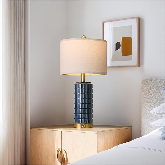 Lámpara de Mesa PoKat Táctil con USB, Azul Cerámica y Base Dorada miniatura 4