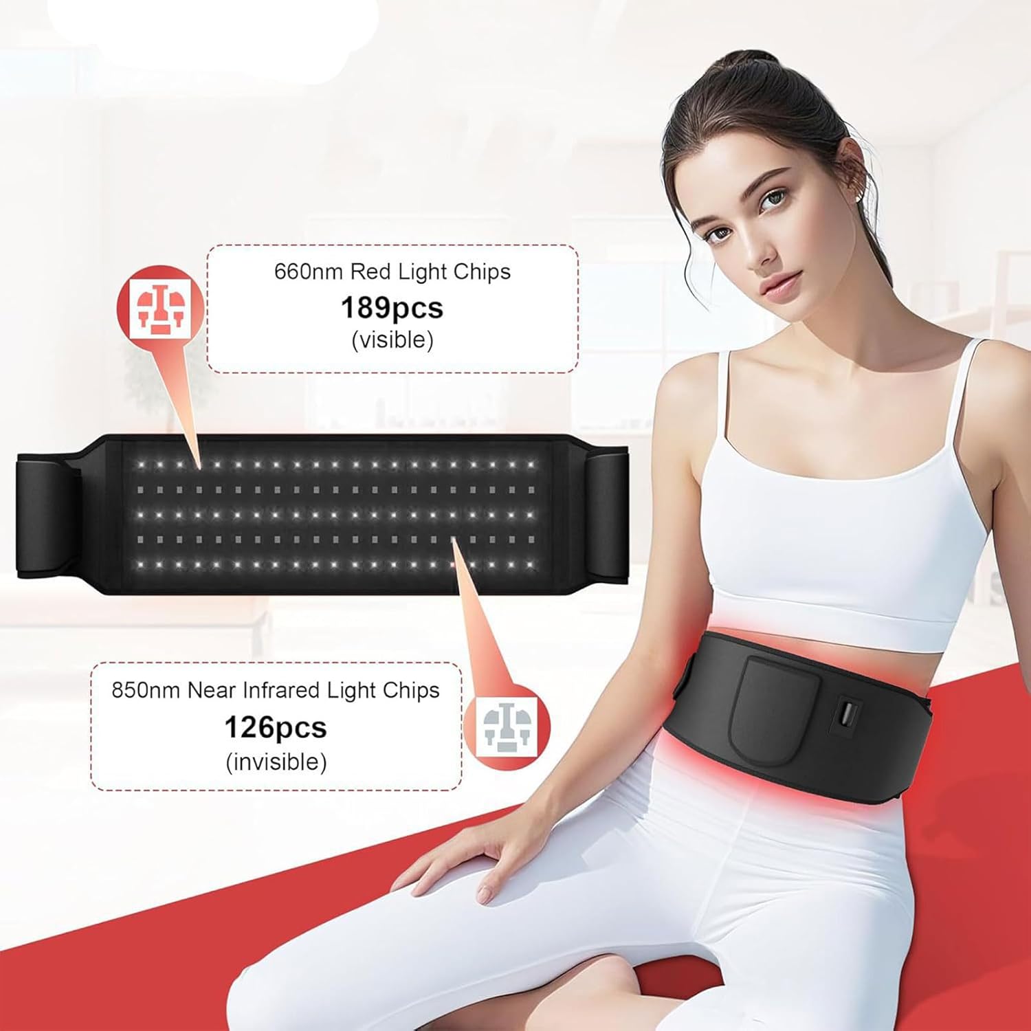Firmly Red Light Therapy Belt, Firmly Dual-Wavelength Red Light Belt With 3-Layer Lift Technology, Muscle Relaxation, Adjustable & Portable for Wellness & Relaxation (Black) - Image 6