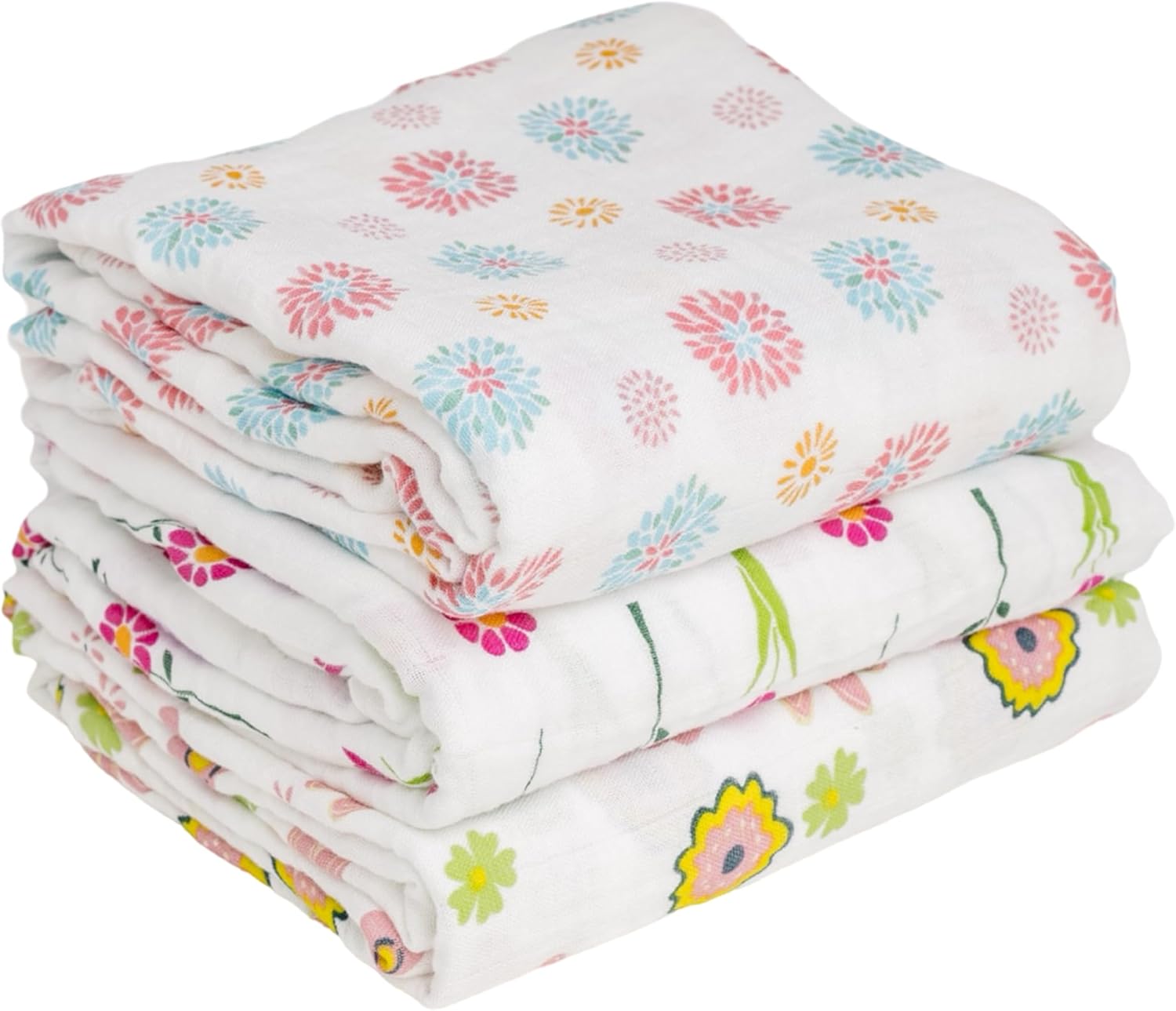 Ouch Baby Bamboo Cotton Baby Blankets (Pack of 3, 47"x47") | Soft, Breathable, Hypoallergenic 2-Layer Muslin Swaddles for Newborns, Infants & Toddlers