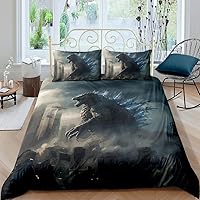 Vista 28 de Juego de funda de edredón para niños, tamaño individual, dinosaurio, funda de edredón 3D en negro y blanco para hombres, de microfibra, 1 pieza