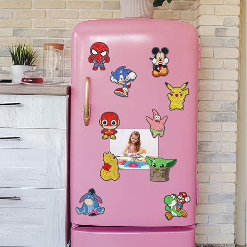 Miniatura 2 de Fotasmua 10 imanes de pintura de diamantes de dibujos animados, imanes de nevera de animales, kits de pintura de diamantes para niños de 4 a 9 a 12