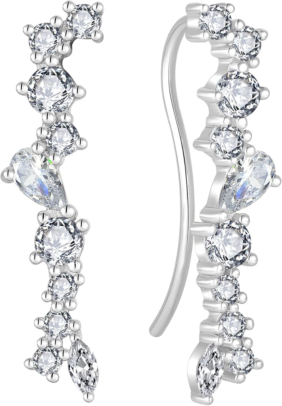 925 Sterling Silver Climber Earrings for Women White/Yellow Gold Plated Cubic Zirconia Ear Crawler Earrings Jewelry