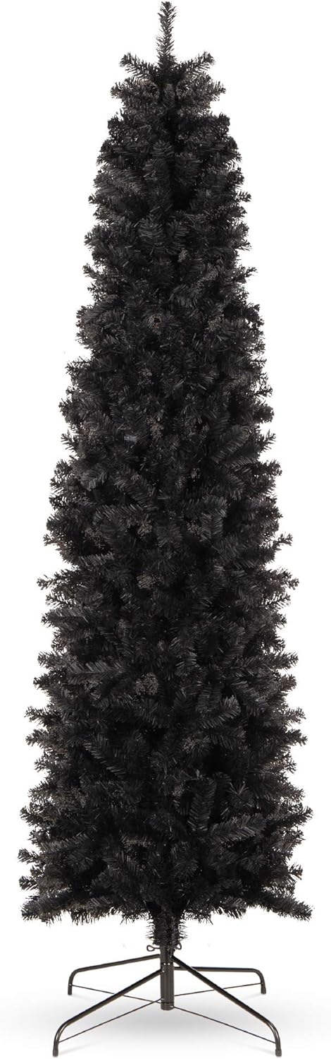 Best Choice Products 6ft Black Artificial Holiday Christmas Pencil Tree for Home, Office, Party Decoration w/ 608 Tips, Metal Hinges & Base