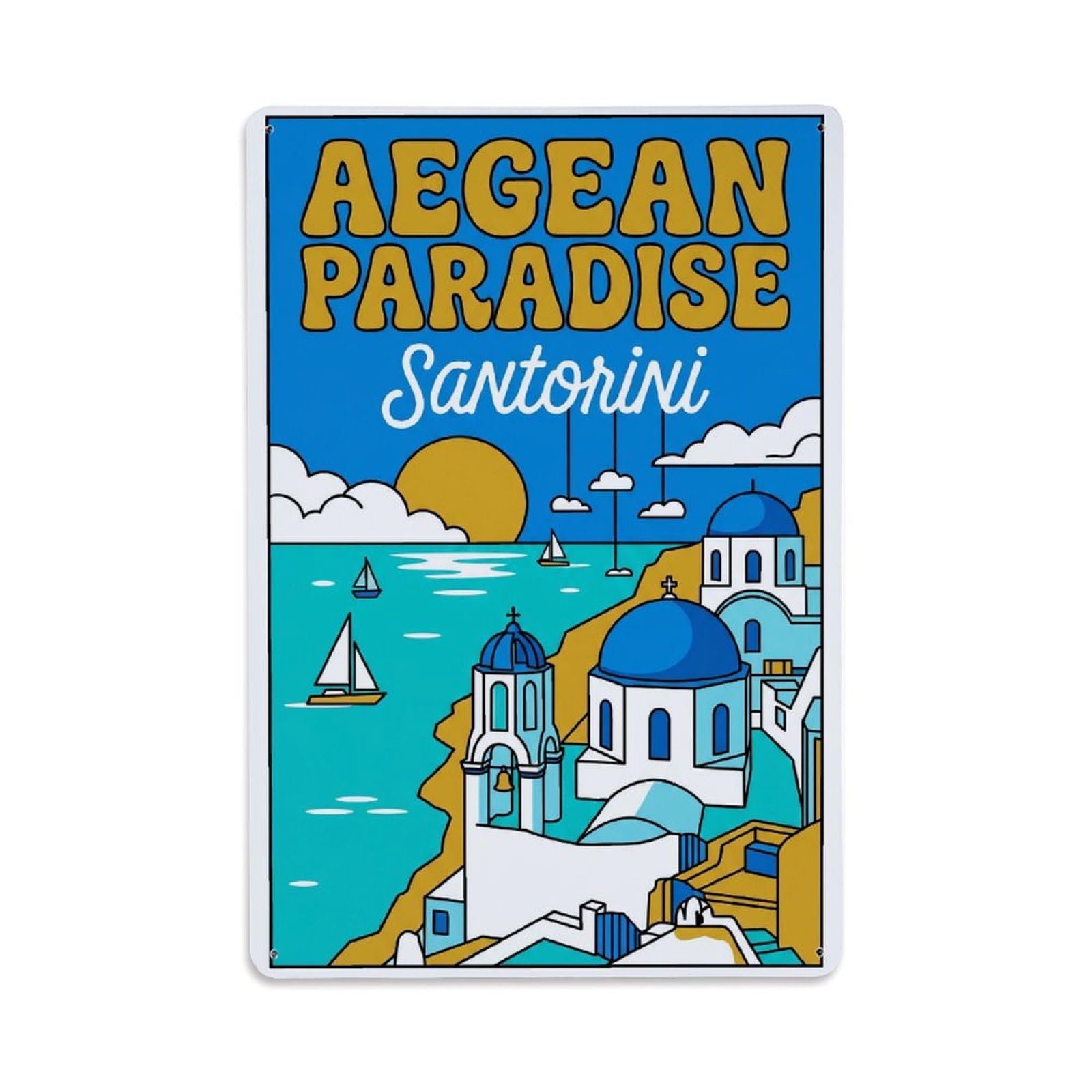 Gead 8X12inch Style Vintage Travel Santorini Aegean Paradise Metal Tin Sign