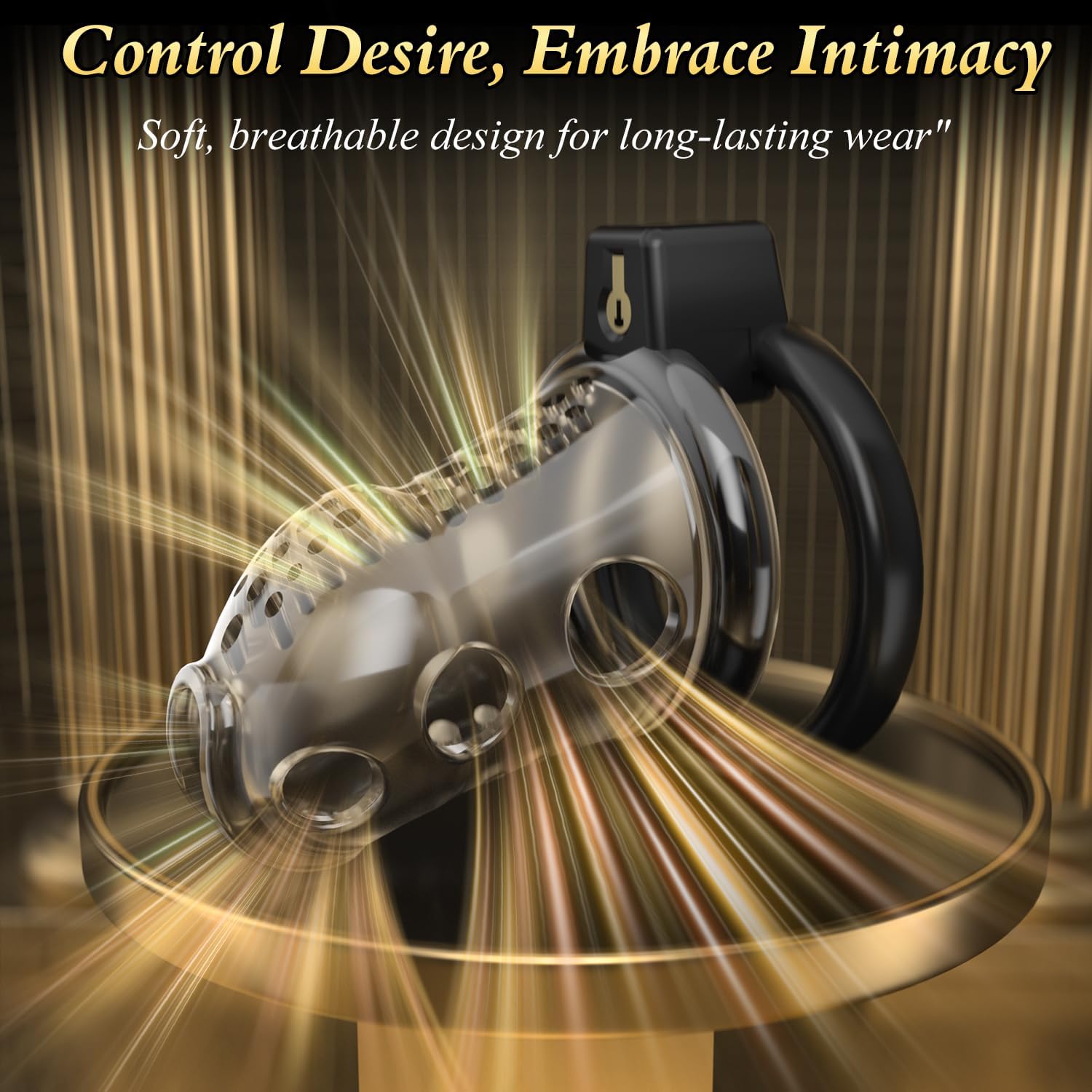Male Chastity Cage - Lightweight Black Penis Cage with Soft Plastic Front & 6 Sizes Rings, Comfortable Bondage Chastity Device for Men, Perfect for Long-Term Wear, Erection Control & Bondage Play