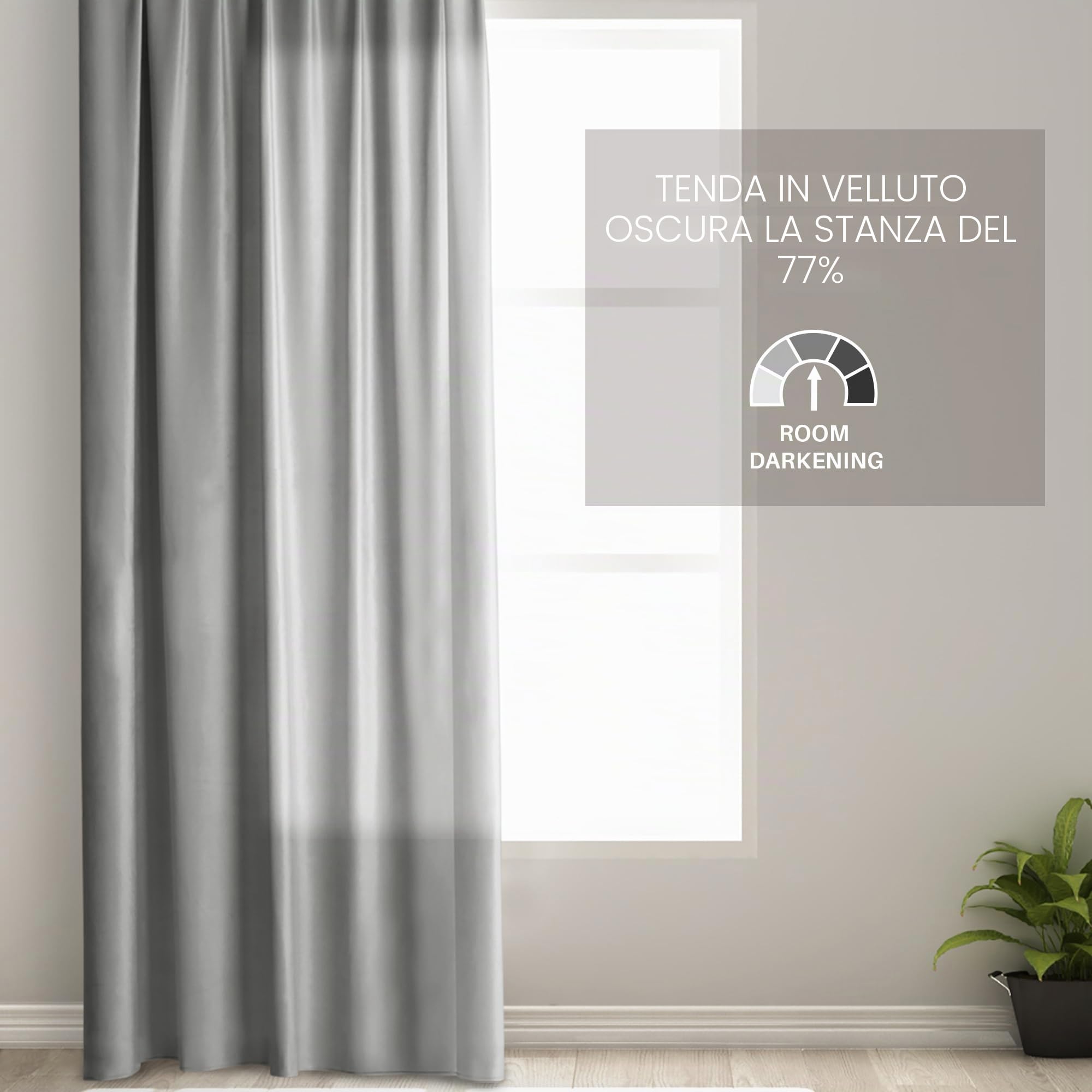 AmeliaHome Tenda effetto velluto, 140 x 270 cm, in acciaio, 1 pezzo, nastro arricciato, in velluto, decorazione per finestra, leggera e luccicante