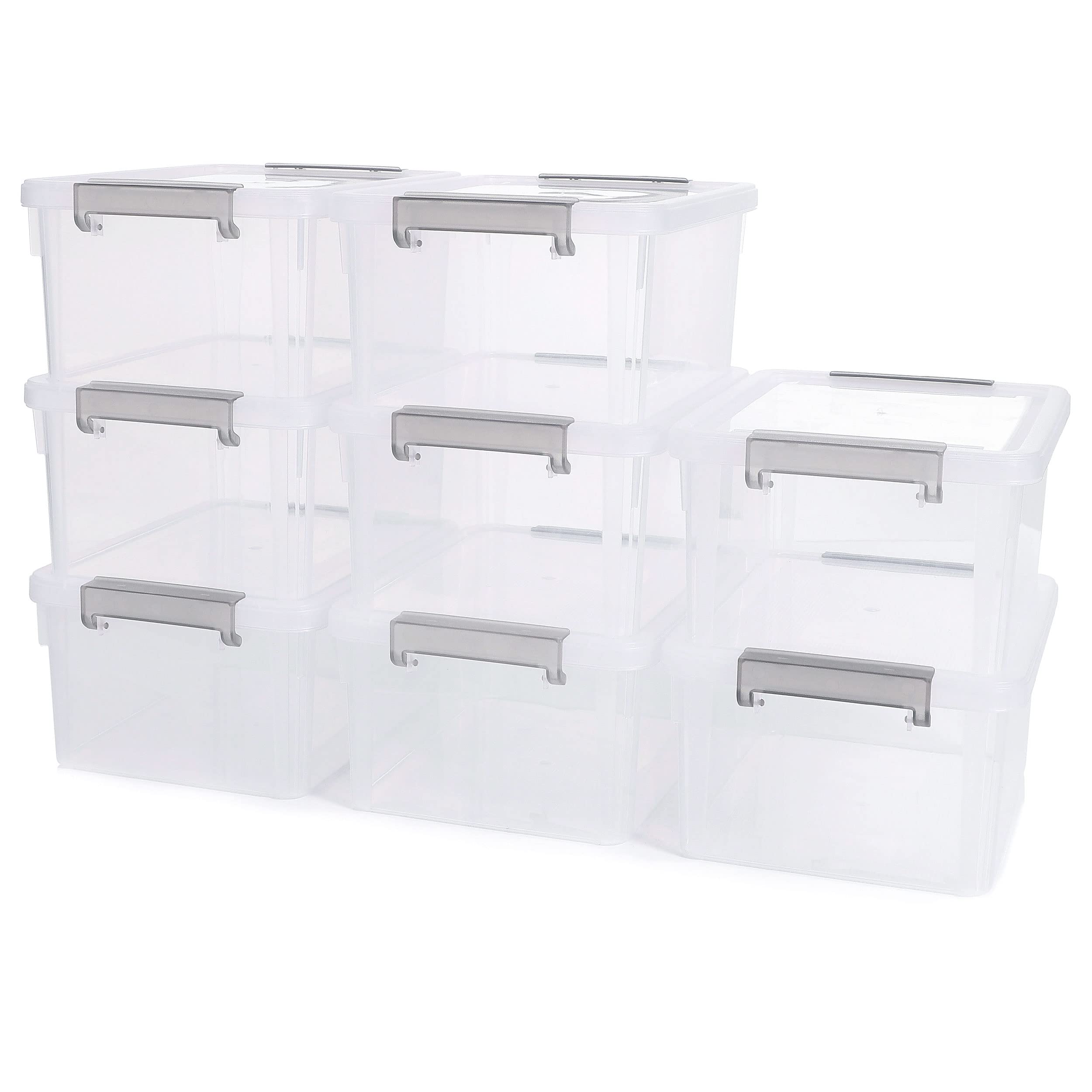 Citylife 8 Packs 3L Small Plastic Storage Box with Lids, Stackable Clear Storage Boxes with Handles, Transparent, 20.5X15X10.5cm — image 1