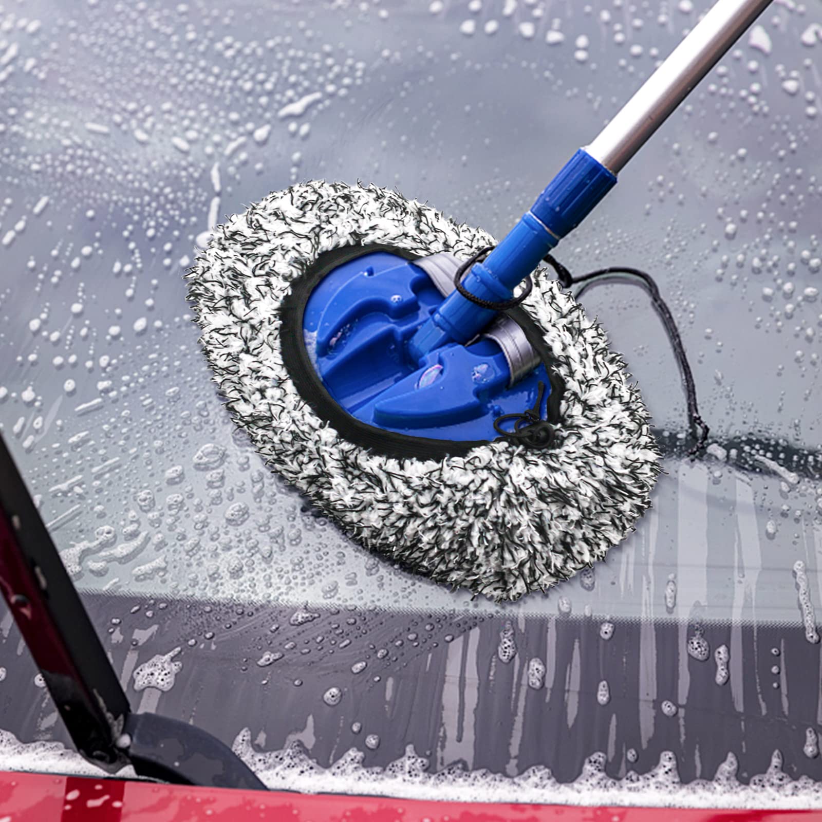 Set 2 Coprispazzole Per Lavaggio Auto – Rivestimenti In Peluche Regolabili, 31x18 Cm, Blu E Bianco - 2